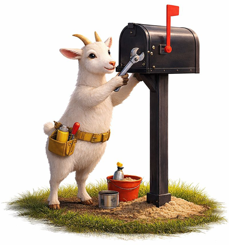 The GOAT repairing a mailbox